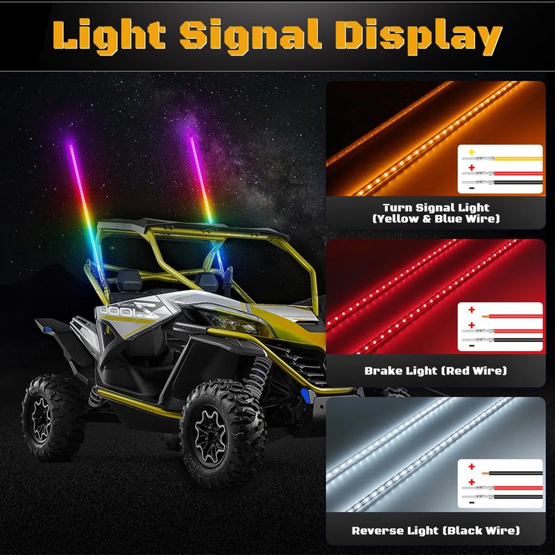 2PCS 1.8FT LED Whip Light Universal RGB LED Flagpole Lamp Colorful Antenna Driving Decorative Light For Car SUV ATV UTV RZR 12V