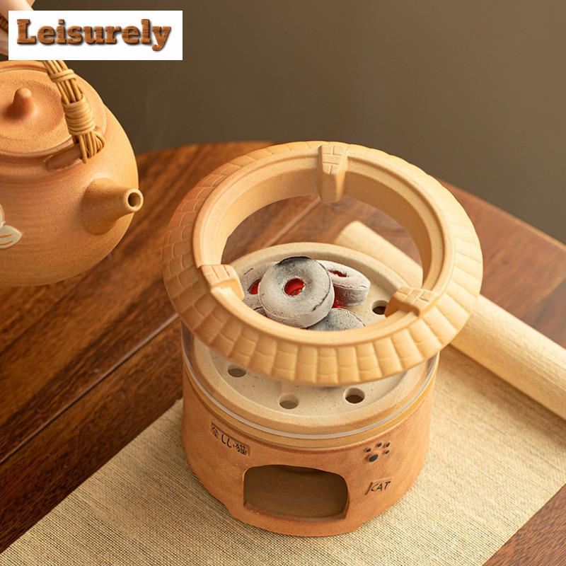 Chinese Cattery Coarse Pottery Tea Warmer Holder Candle Heater Stove Kettle Stand Boiling Water Carbon Furnace Chinese Tea Set