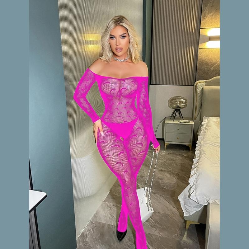 Women Fishnet Mesh Bodystocking Long Sleeve Bodysuit See Through Tights Nightwear Erotic Lingerie Crotchless Jumpsuit