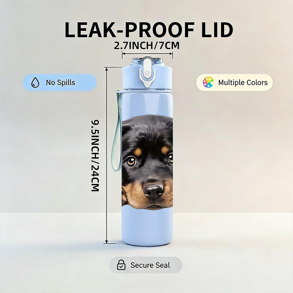 1PC Black Labrador Dog Peeking Portrait Print 750ml Color Plastic Sports Water Bottle Leakproof Flip Straw Lid Suitable for Sports Office Home Use
