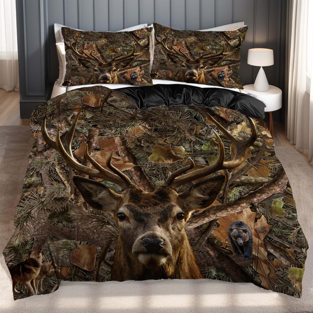 Elk 3D Digital Printing Three-piece Set To Map Custom Bedding Quilt Cover
