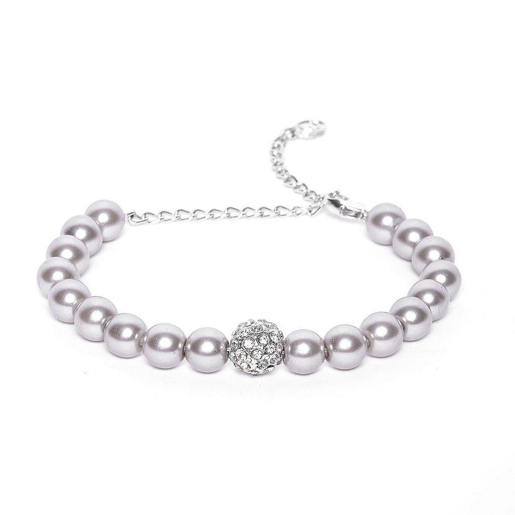 Estele Armband mit Rhodiumbeschichtung und Perlen in einer Reihe mit Kristallkugeln