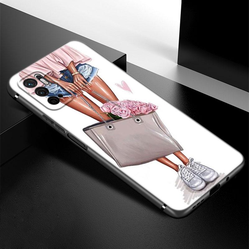 Girl Coffee Female Phone Case For Xiaomi Redmi Note 7 8 9 10 Lite 11 11E 11T 12 Pro 11S 4G 10T 5G 8T 9S 10S Soft TPU Black Cover