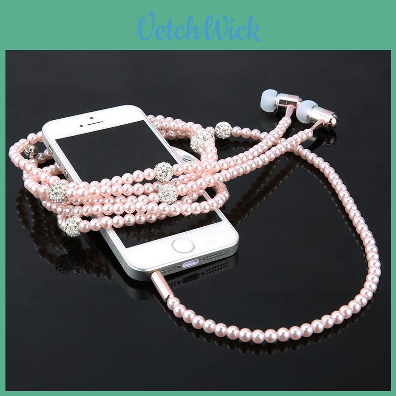 Fashionable Jewelry Pearl Necklace Earphones Mic Beads For Elegant Listening Experience
