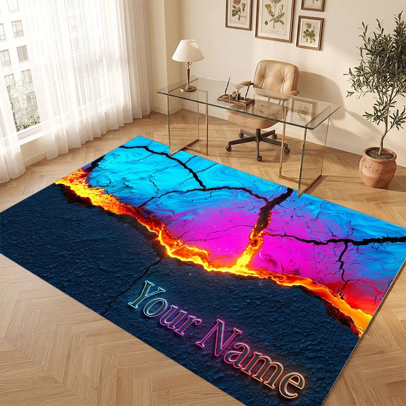 Decorative Artwork Theme Crystal Velvet Floor Rug Personalized Custom Name Text Warm Carpet Home Decoration