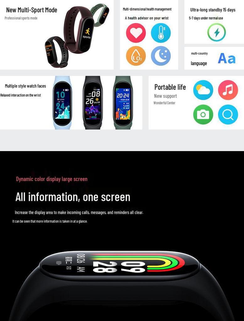 M8 Smart Bracelet: Sport Pedometer, Heart Rate, Blood Pressure & Oxygen Monitor with Bluetooth Connectivity