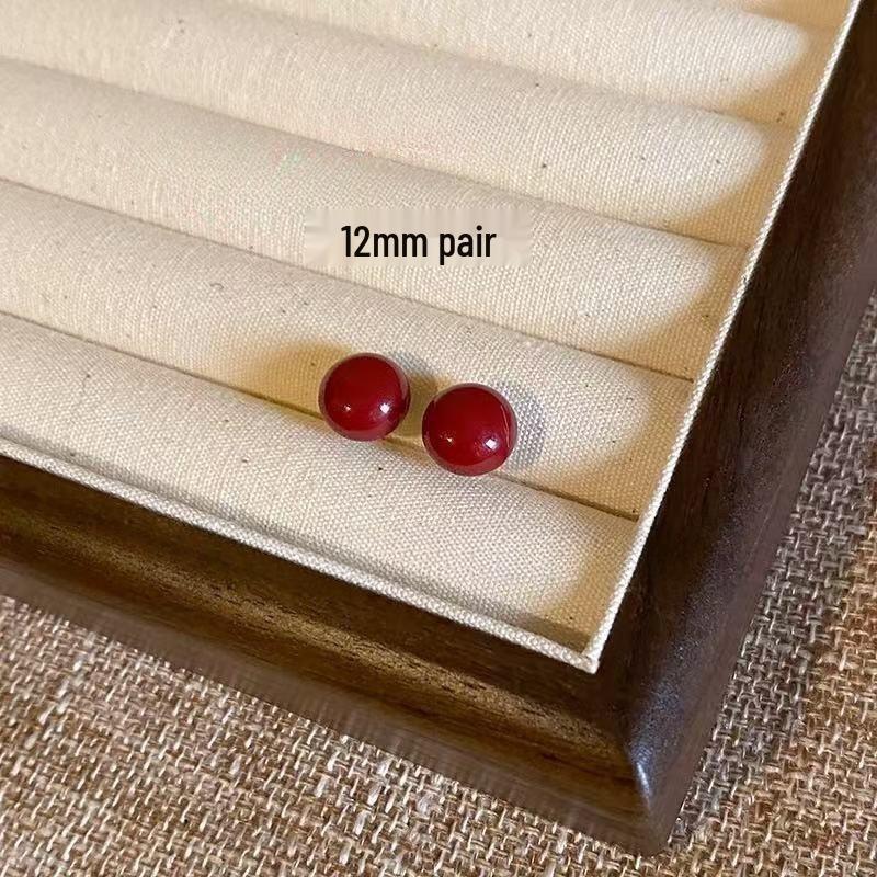 S925 Sterling Silver Red Mantou Pearl Stud Earrings - Retro Hong Kong Style, Elegant, High-End Fashion Accessories for Women