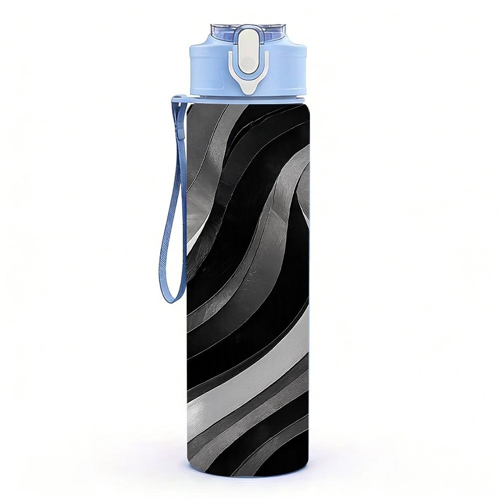 1PC Black Grey Marble Texture 750ml Color Plastic Sports Water Bottle Leakproof Flip Straw Lid Suitable for Sports Office Home Use