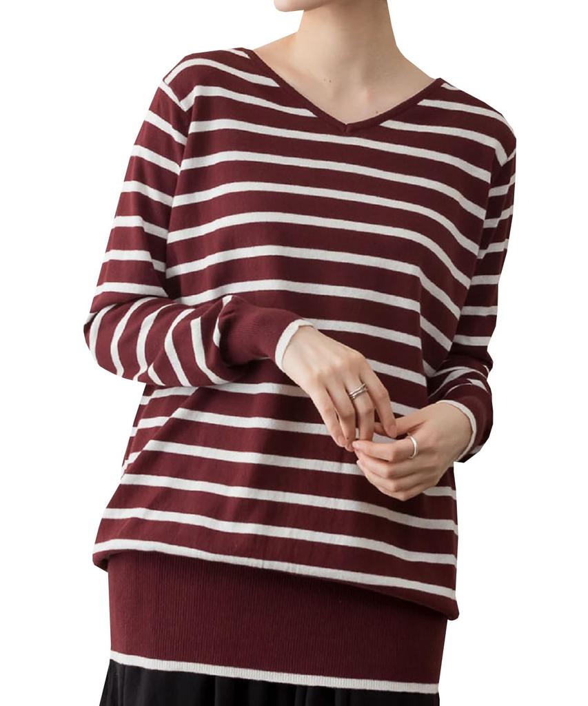 Border Knit Cotton Sweater Top Clothes Shirt Silhouette Oversilhouette Oversize Burgundy Burgundy Red Wine Color Wine Color Autumn Clothes Bordeaux