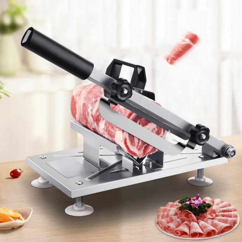 Hemkök Fryst Köttskärare Manuell Rostfritt Stål Lamm Nötkött Skärare Skärmaskin Automatisk Köttmatning Halkfritt Handtag
