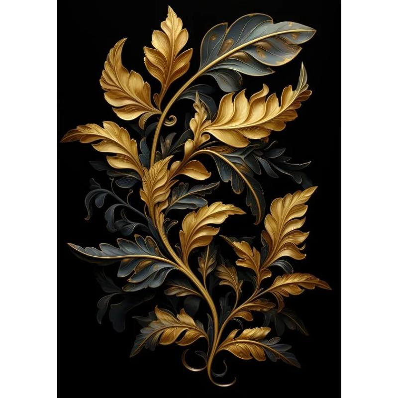 Texture Noir et Or Diverses Feuilles Impression d'Affiche Peinture sur Toile Art Mural Moderne Image HD pour Salon Décoration de Maison Cadeaux