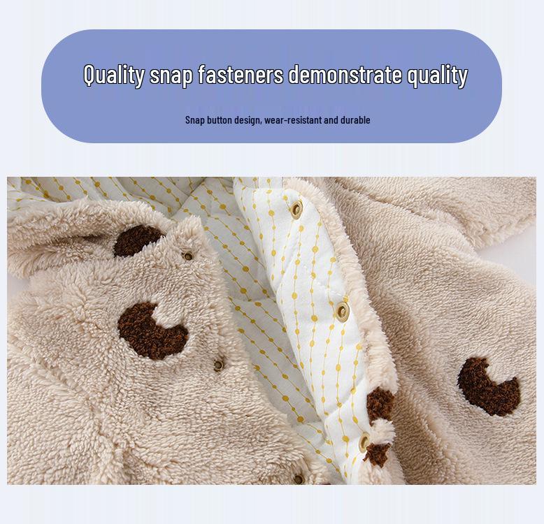 Fleece-Lined Quilted Baby Jumpsuit for Autumn & Winter - 300g Cotton, Hooded Outerwear