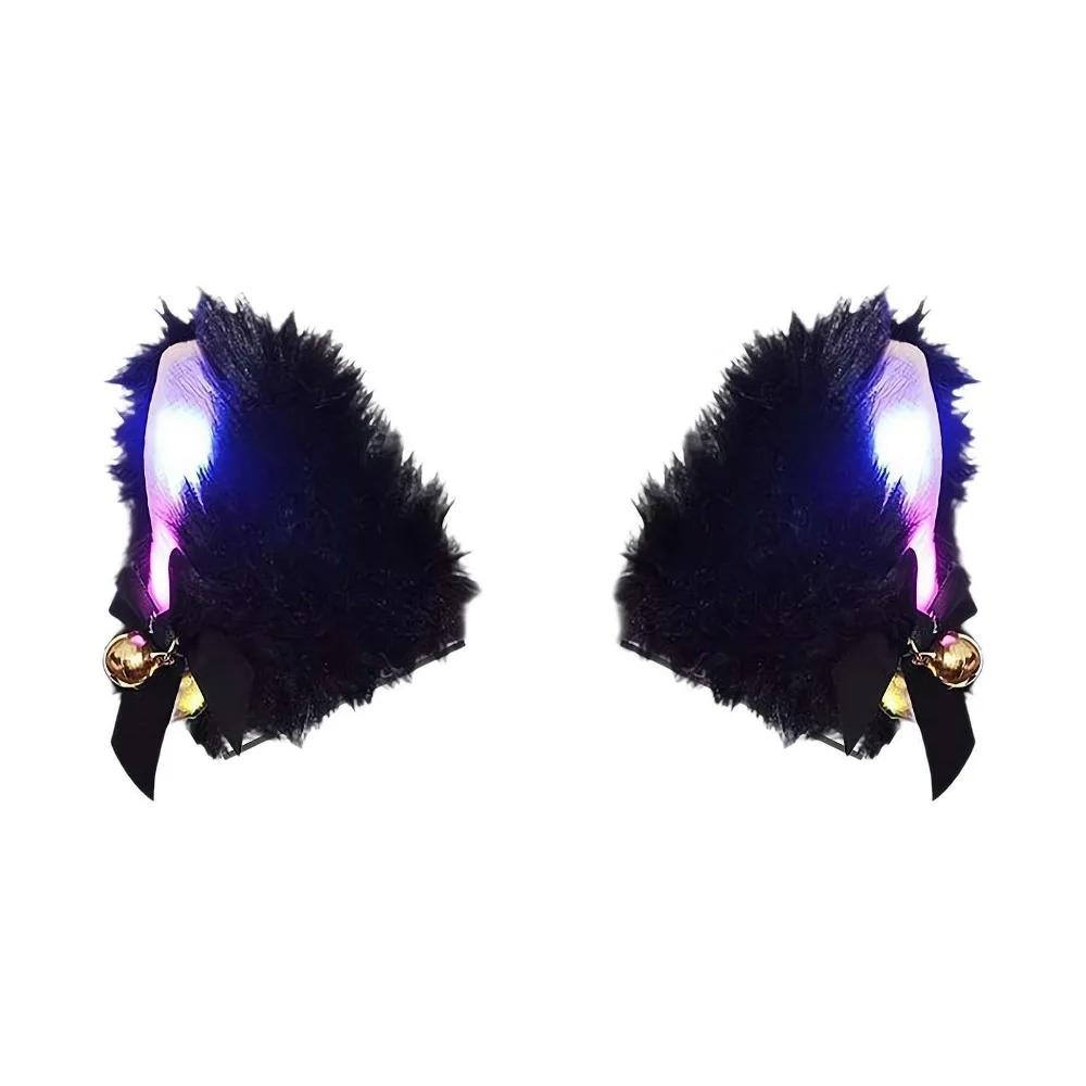 1pair Eye-Catching Motorcycle Helmet Decoration Personalized Plush Material Helmet Cat Ears Colorful LED Light Helmet LED Light