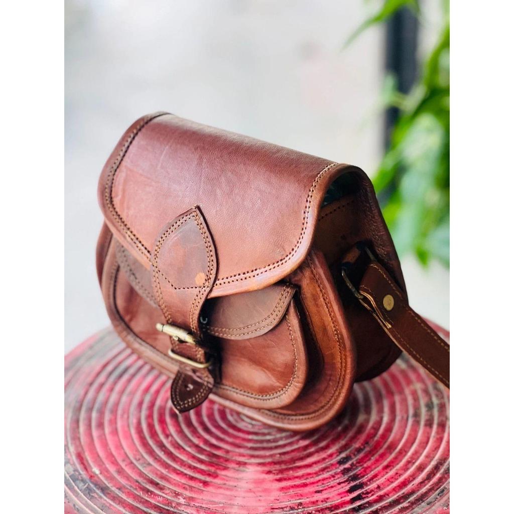 Vintage Saddle Bag Genuine Goat Hygienic Leather Brown Messenger Shoulder
