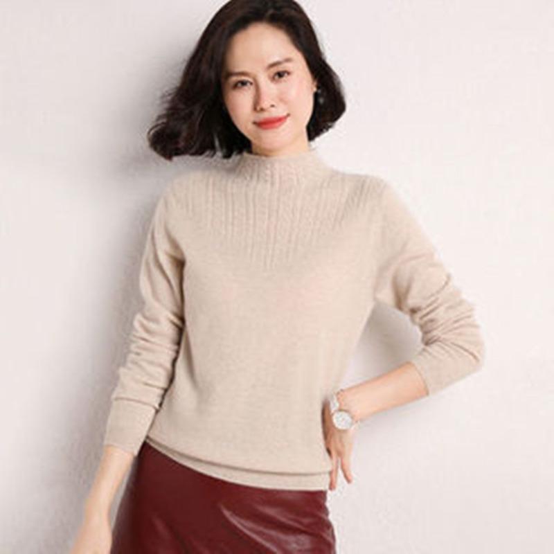 Semi-turtleneck Sweater Women's Short Pullover Loose and Thin Outer Wear Knitted Sweater Warm Inner with Thickened Bottoming Shirt
