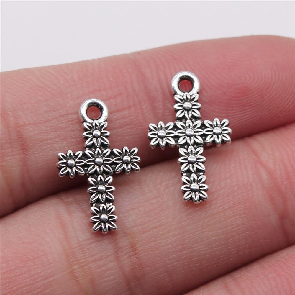 40pcs Tibetan Bronze Silver Color Pendants Antique Jewelry Making DIY Handmade Craft Small Cross Charms For Jewelry Making