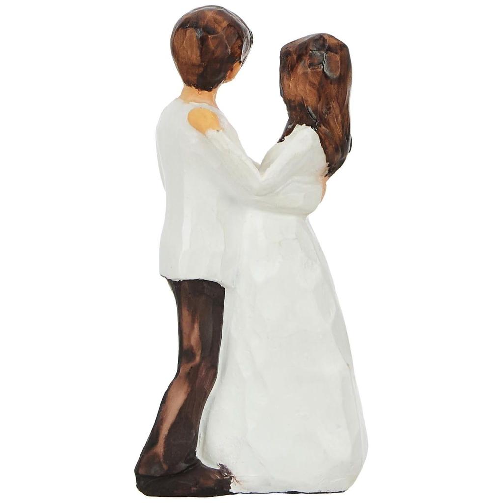 Statuete de cuplu romantic de dimensiuni mici, pictate manual | Decorațiuni frumoase pentru casă din rășină (Pachet de 2, culoare alb și maro)