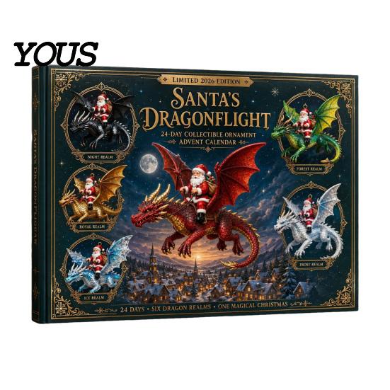 Countdown To Christmas Toys Santa Claus' Flying Dragon Journey Advent Calendar, 24 Day Box, Calendar 2D Flat Ornaments, Festive Tree Hanging