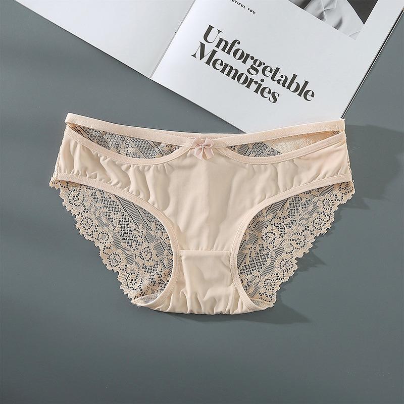 Tamanho grande triângulo para mulheres renda gelo seda sem costura roupa íntima algodão puro médio alcance, calcinha cintura média