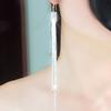 1 Pair Women Square Rhinestone Drop Earrings Long Tassels Chain Dangle Hook Earrings Jewelry