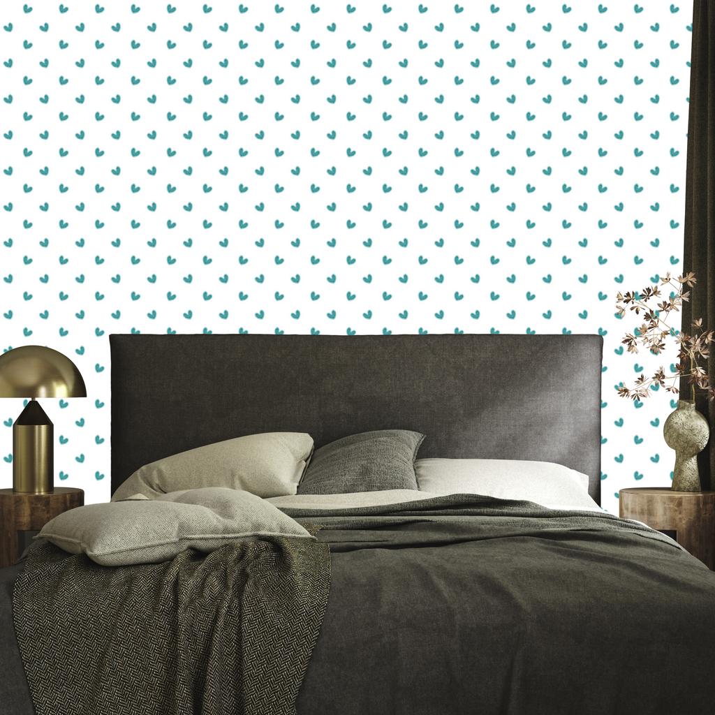 Heart Wallpaper White, Turquoise, Celadon and Light Gray 50x1000