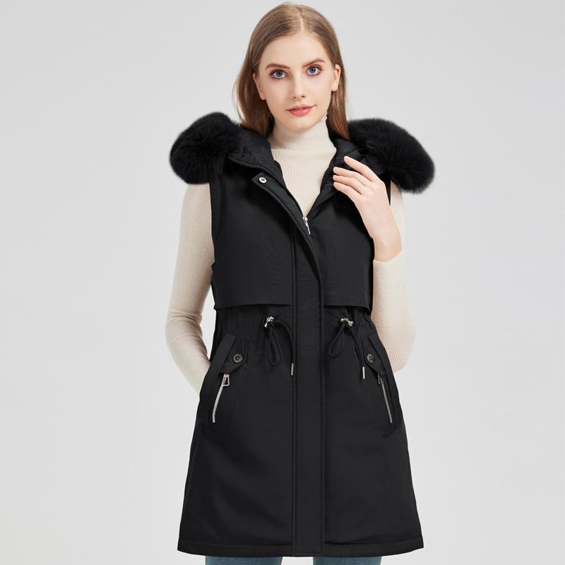 Fashion Winter Coat Female Long Parkas Hooded Faux Fur Collar Detachable Sleeves Loose Thick Warm Women's Jackets