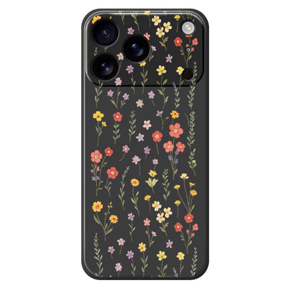 

For iPhone 17 Pro Max Case Flowers and Grass Pattern Printing Straight Edge TPU Phone Back Cover D