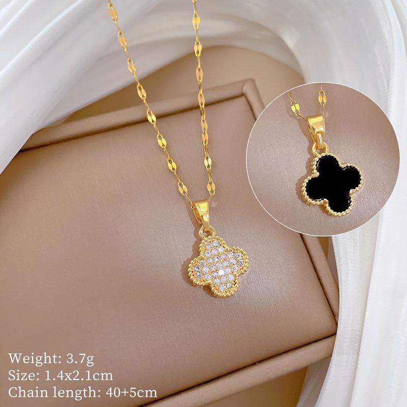 Full Diamond Double-Sided Four-Leaf Flower Micro-Inlaid Diamond Necklace Women'S Exquisite Wind Collarbone Chain With Jewelry