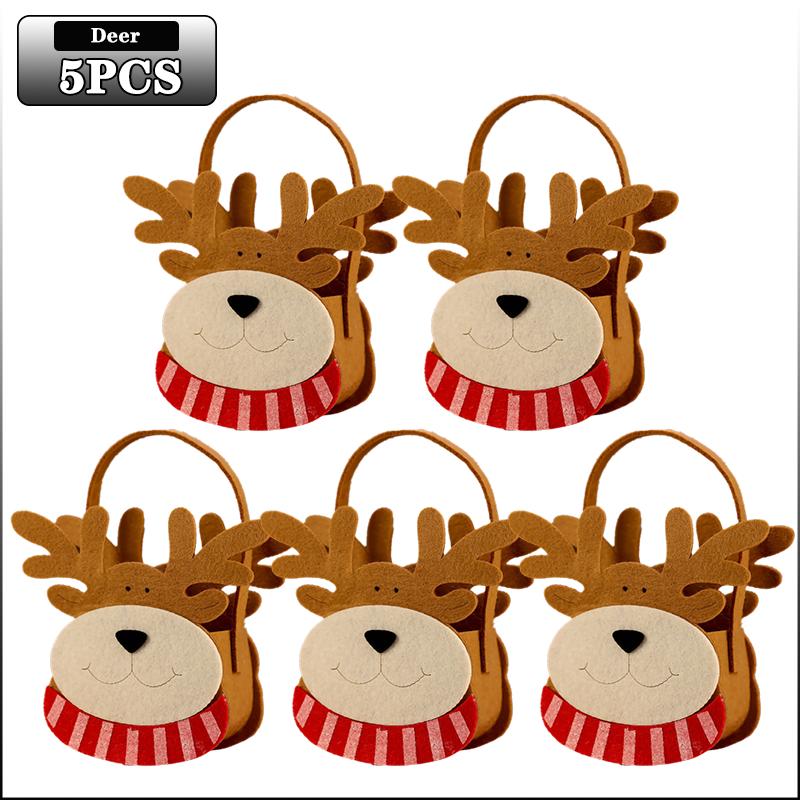 1-10PCS Christmas Felt Candy Bags Cartoon Apple Pouch Santa Sack Kids Gift Packaging Bag Xmas Tree Holiday Decoration