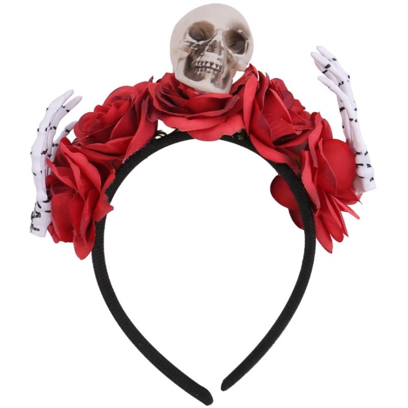 

Adjustable Black Skull Floral Headpiece Plastic NonWoven Fabric For Halloween Costume Parties Event 1