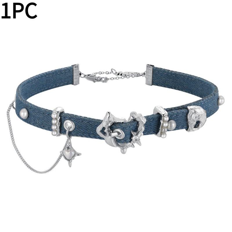 1 Stück Nischen-Design Denim-Serie Hohes Gefühl Liebes-Halskette Retro Blaue Choker-Schlüsselbein-Kette Trendiges Mädchen