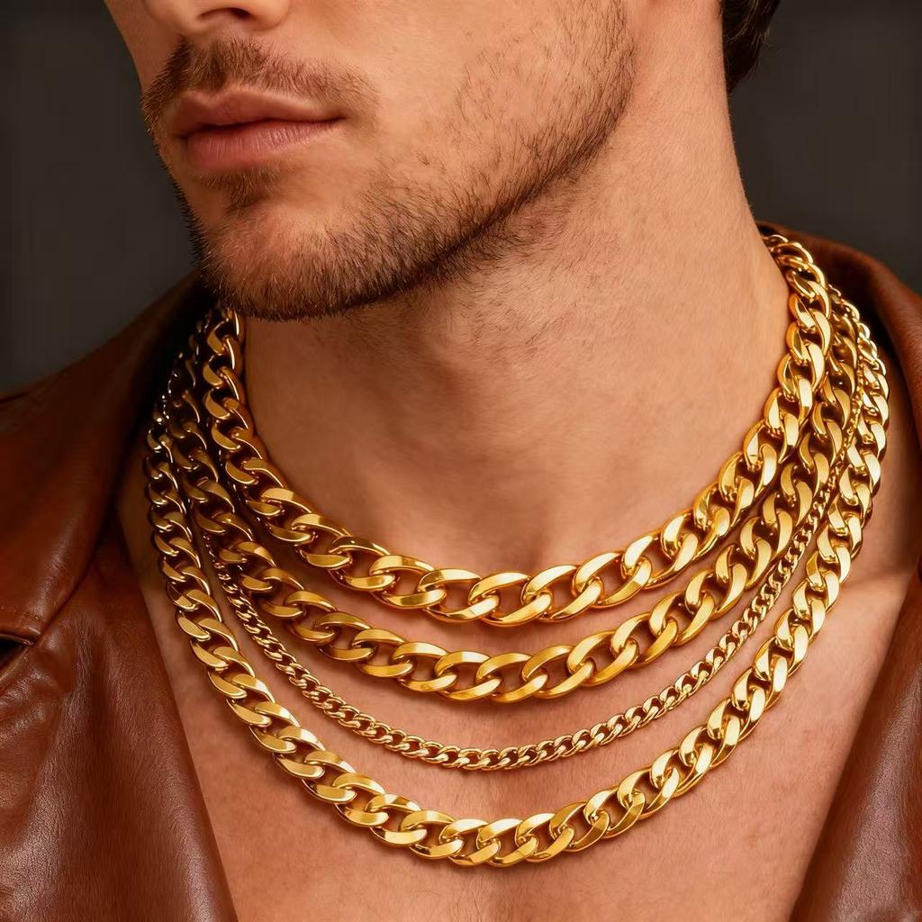 Stainless Steel Chain Cuban Link Necklace For Men Women Jewelry Punk Goth Neck Pendant Accessories Golen Black Silver Color