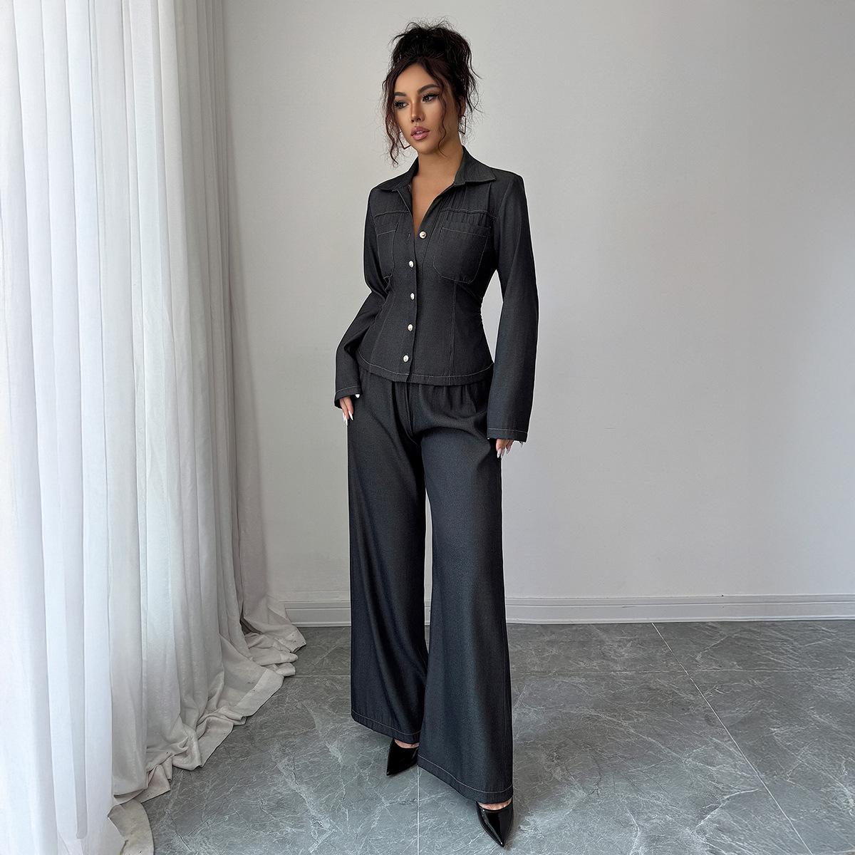 European Style Elegant Slimming Women s Set for 2026 Spring/Summer M темно-серого