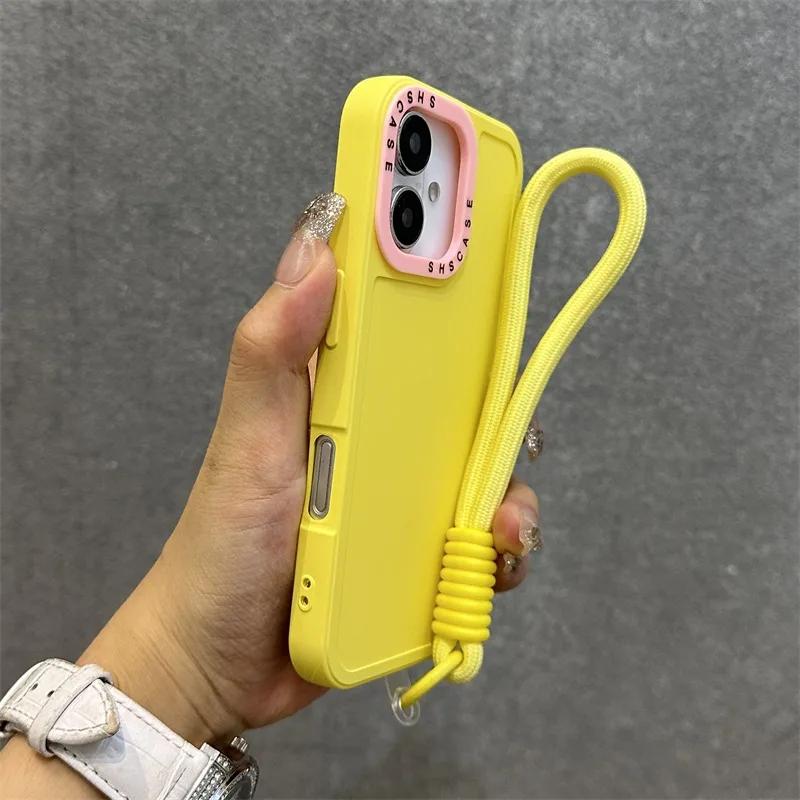 

Candy Color Contrast Wrist Strap Case for iPhone 16 15 14 13 17 Pro Max 16 Plus 12 11 17 Air With Lanyard Soft Silicone Cover iPhone 11 Pro Max