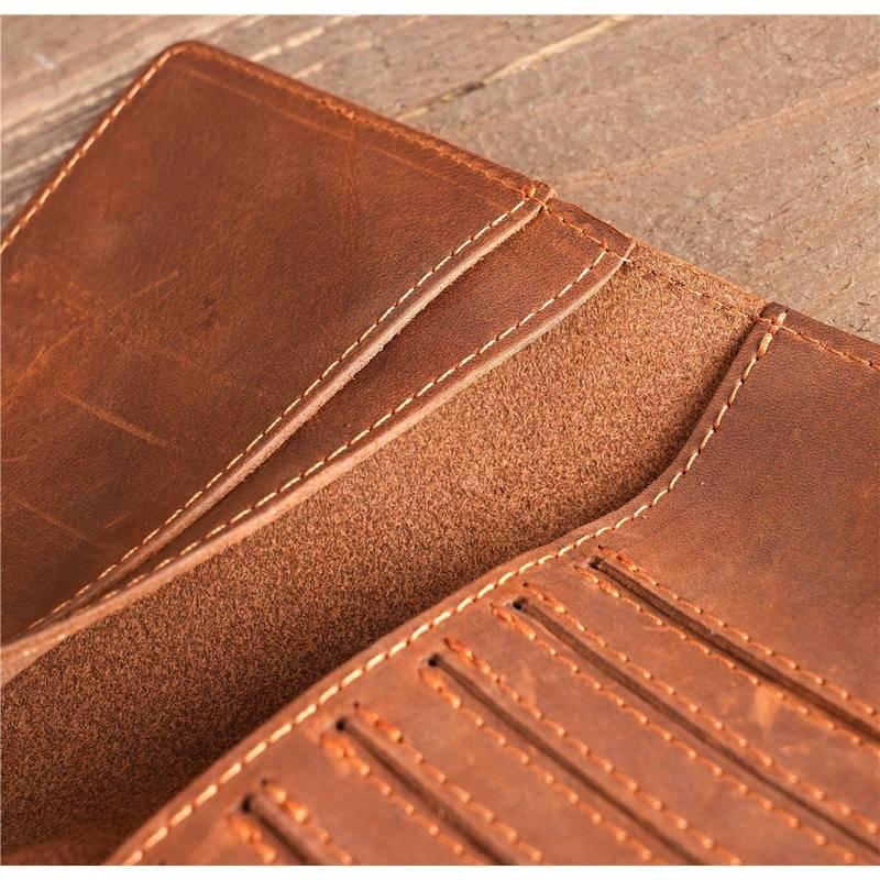 Unisex Vintage Crazy Horse Leather Passport Wallet Genuine Leather Card Holder with Buckle Multi-Card Slots Coin Pocket Ready Stock for Travel