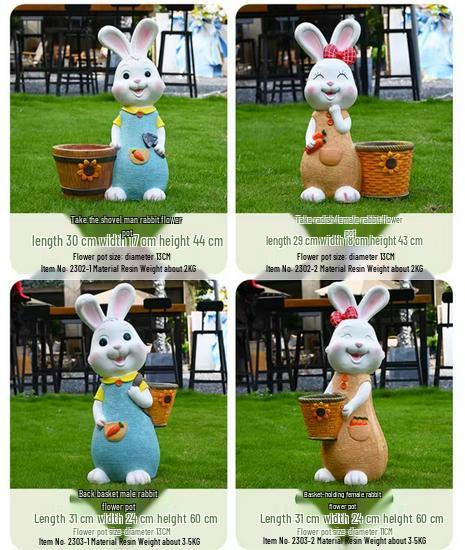 Outdoor Cartoon Rabbit Garden Decoration - Animal Flower Pot Sculpture for Kindergartens and Courtyards