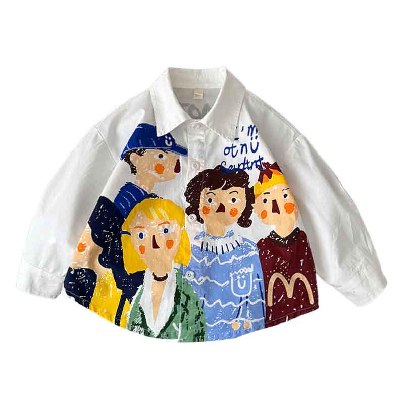 2025 Boys' Spring Cartoon Long-Sleeve Shirt - Korean Style Casual Cotton Top