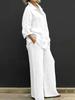 Completo da Donna Taglie Forti Due Pezzi Casual Camicia a Maniche Lunghe con Bottoni e Pantaloni a Gamba Larga