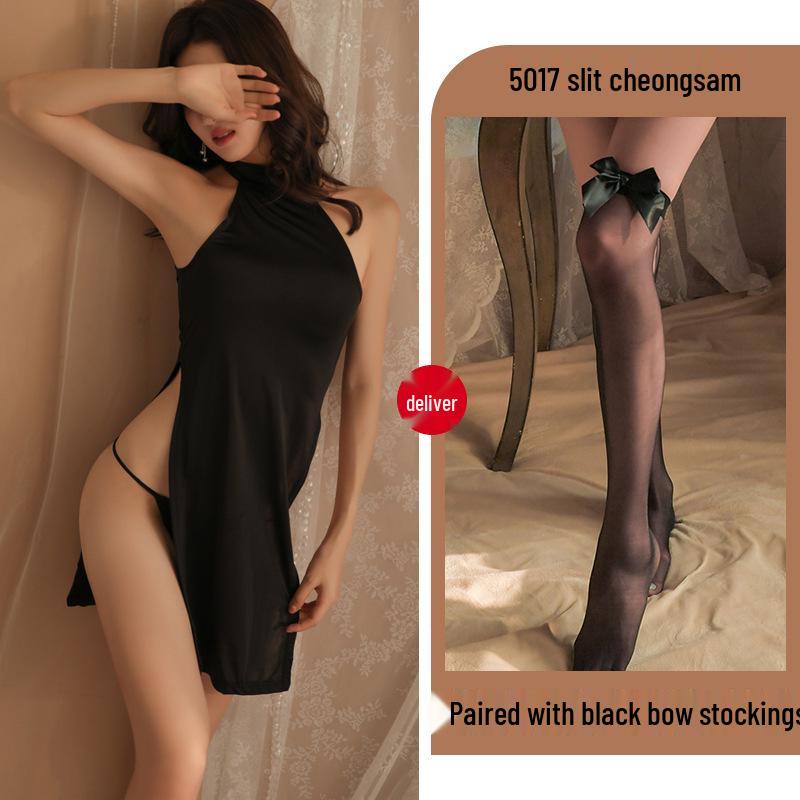 Plus Size Night Oath Tiffi High Slit Ice Silk Cheongsam Lingerie Dress