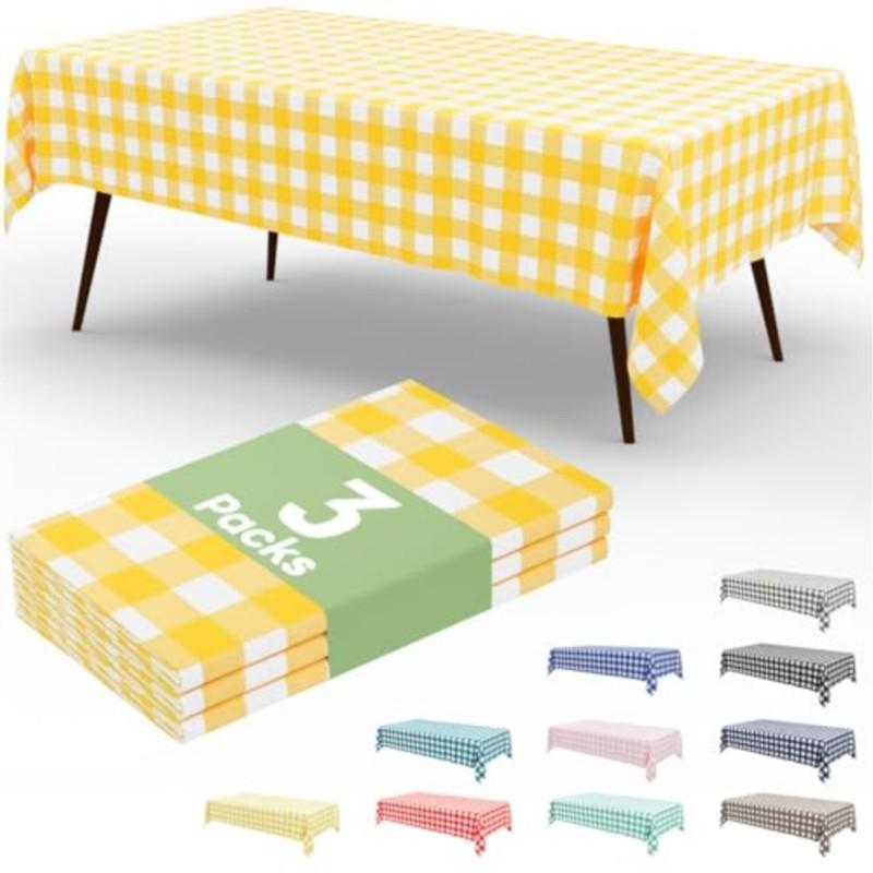 Homaxy Disposable Table Cloth 54x108 In Waterproof Plastic Tablecloth Rectangle Checkered Table Covers for Picnic Birthday Party