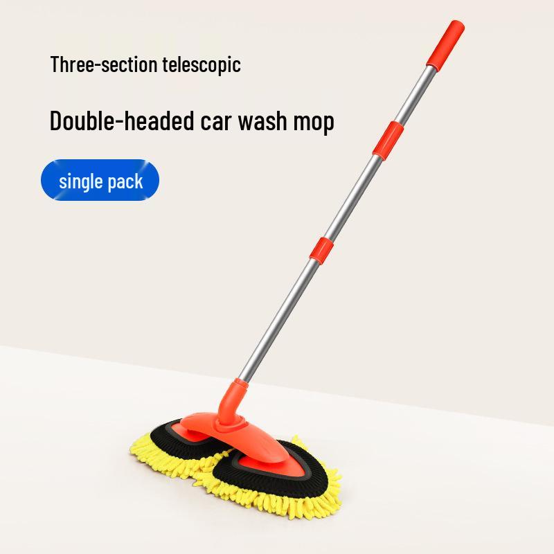Car Wash Tool Set: Extendable Double-Headed Long Handle Mop & Soft Bristle Brush