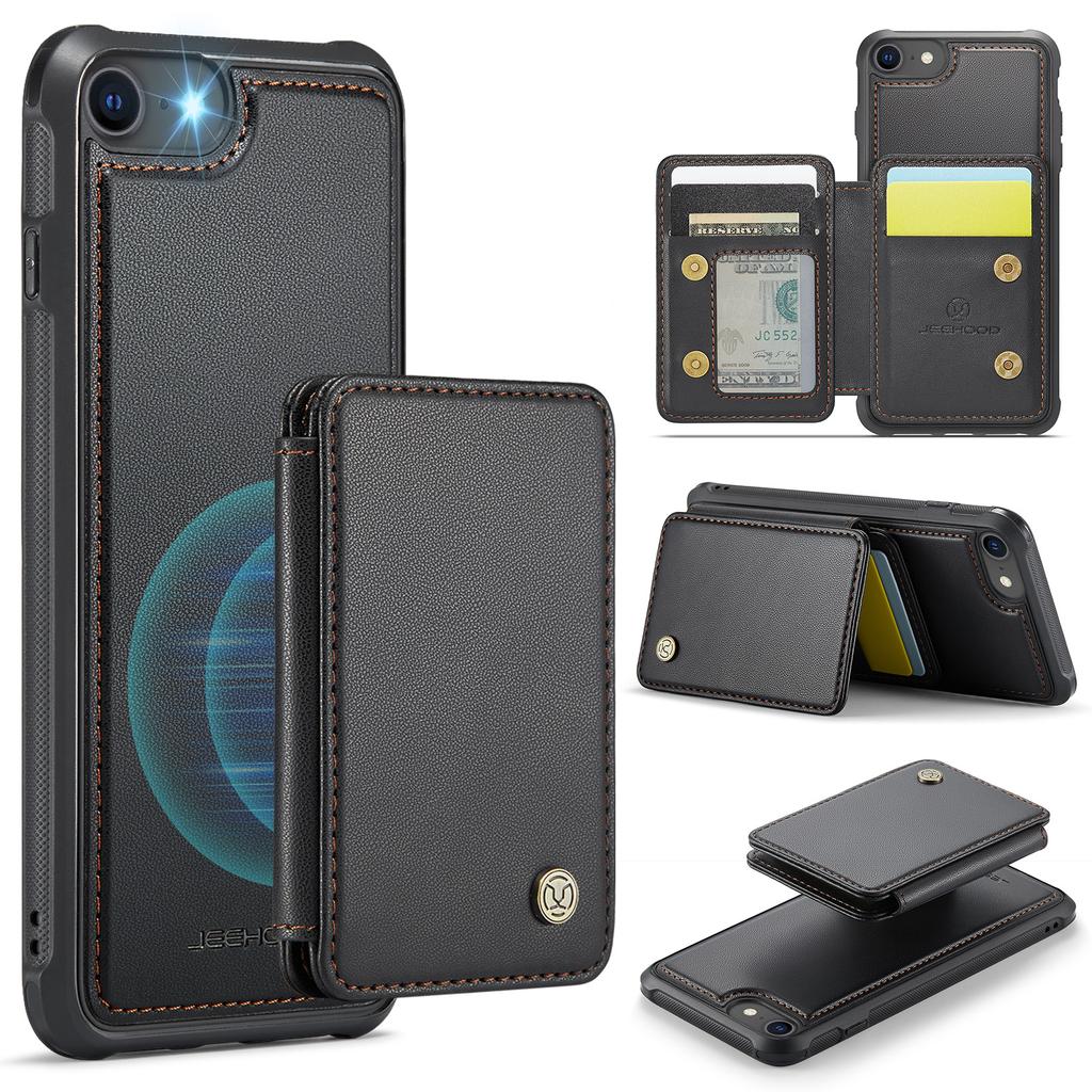JEEHOOD J05 For iPhone SE (2022)/SE (2020)/8/7/6s/6 Case Leather Mobile Cover with Detachable Magnetic Card Bag