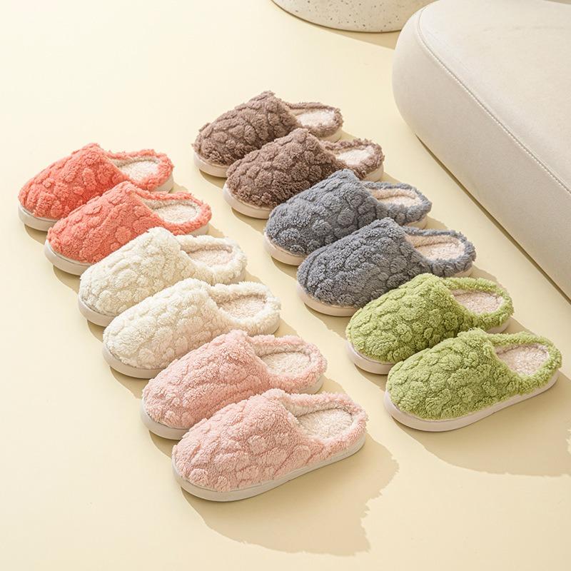 Plush cotton slippers women's autumn and winter men's home indoor warm thick-soled wear-resistant versatile couple confinement shoes