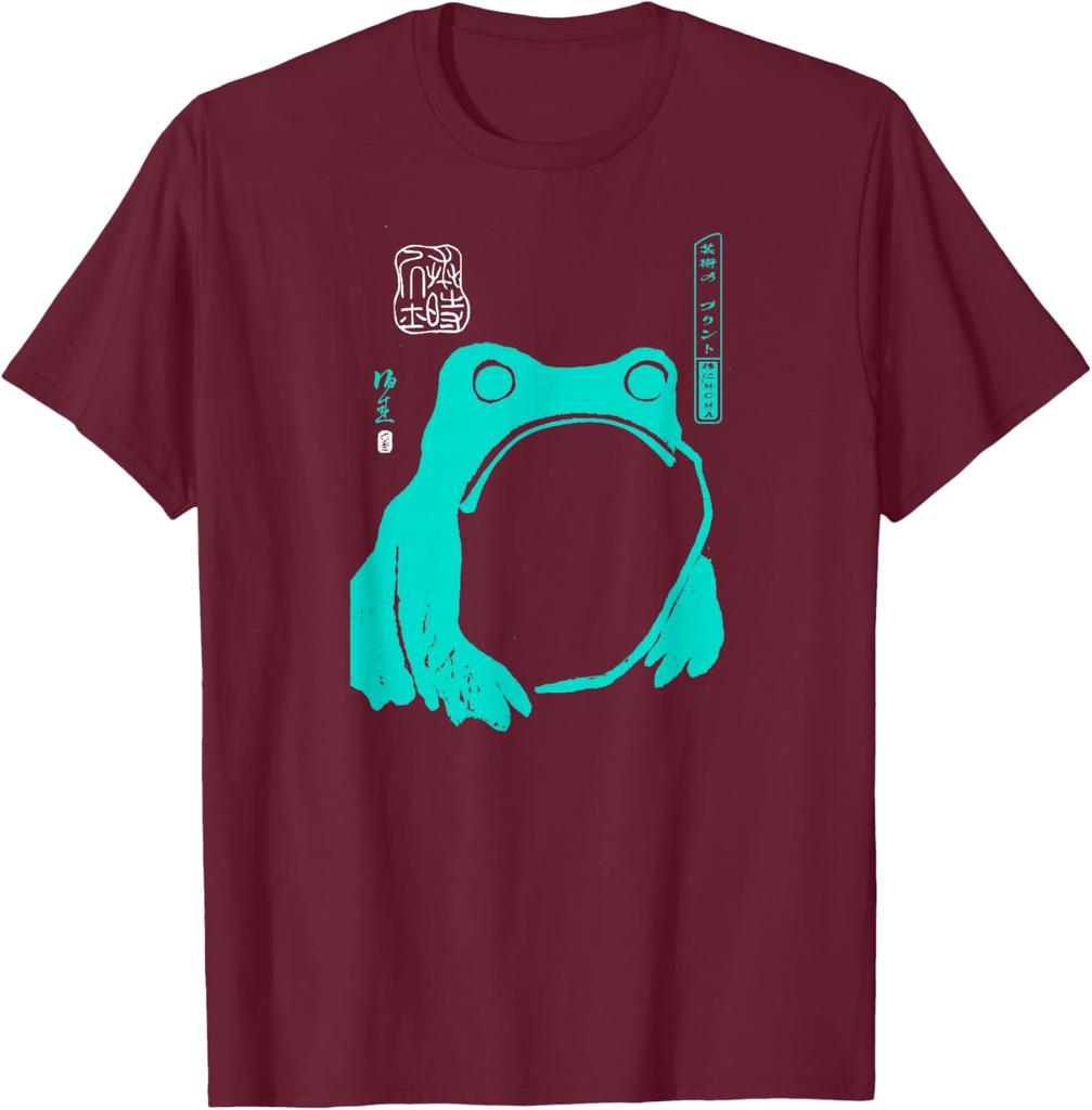 Japanese Frog Art Graphic Tee Vintage Sumie Ink Style Casual Cotton TShirt