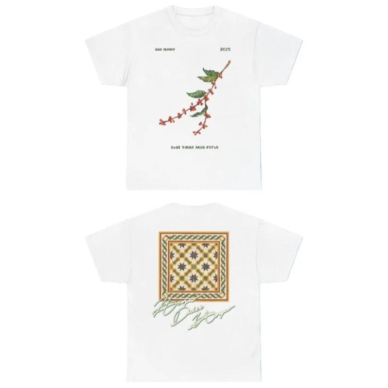 Fashion Hip Hop Clothes Zanger Bad Bunny DTMF Wereldtournee Merchandise Puur Katoenen T-shirt Voor Mannen En Vrouwen Zomer Mode Casual Korte Mouwen Shirt M