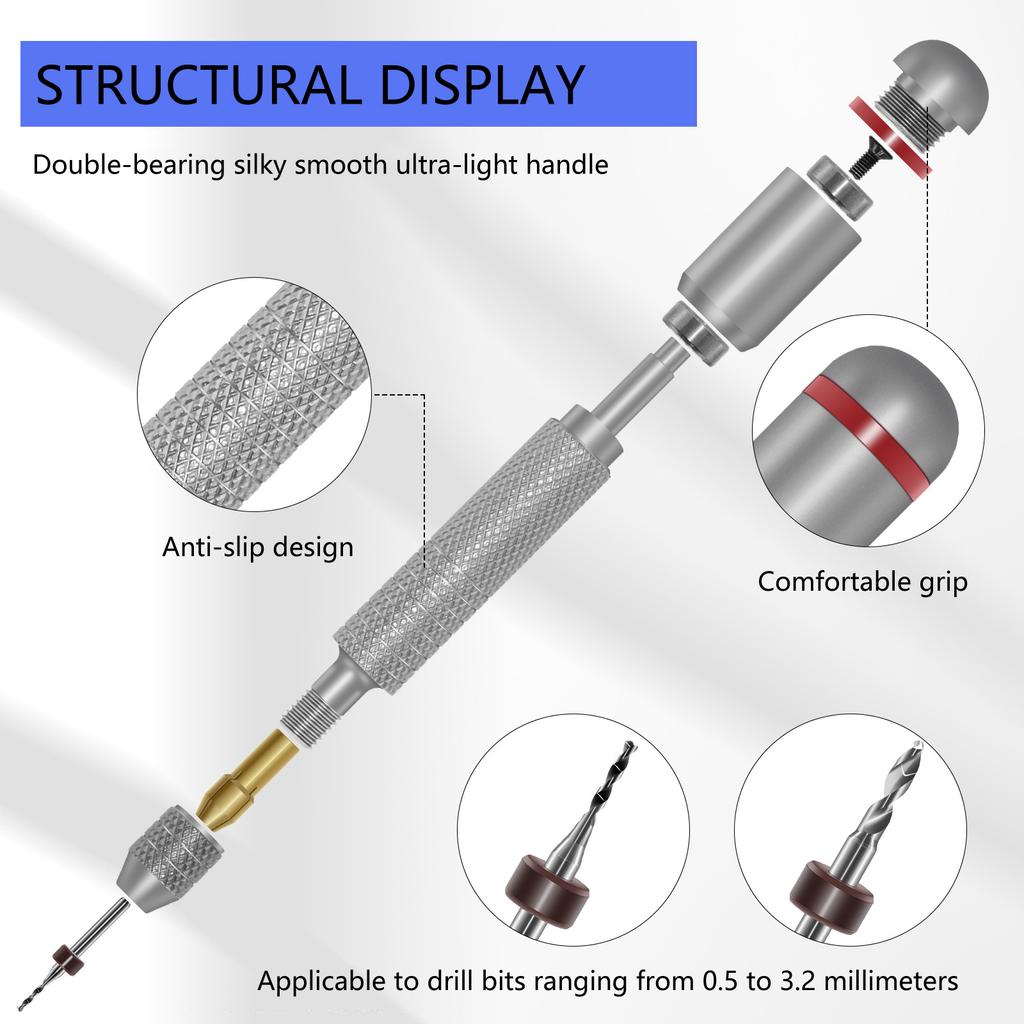 Double Bearing Rotary Drill Kit Suitable For Precise Crafting On Amber Wood Plastic With Ergonomic Grip And Alloy Steel