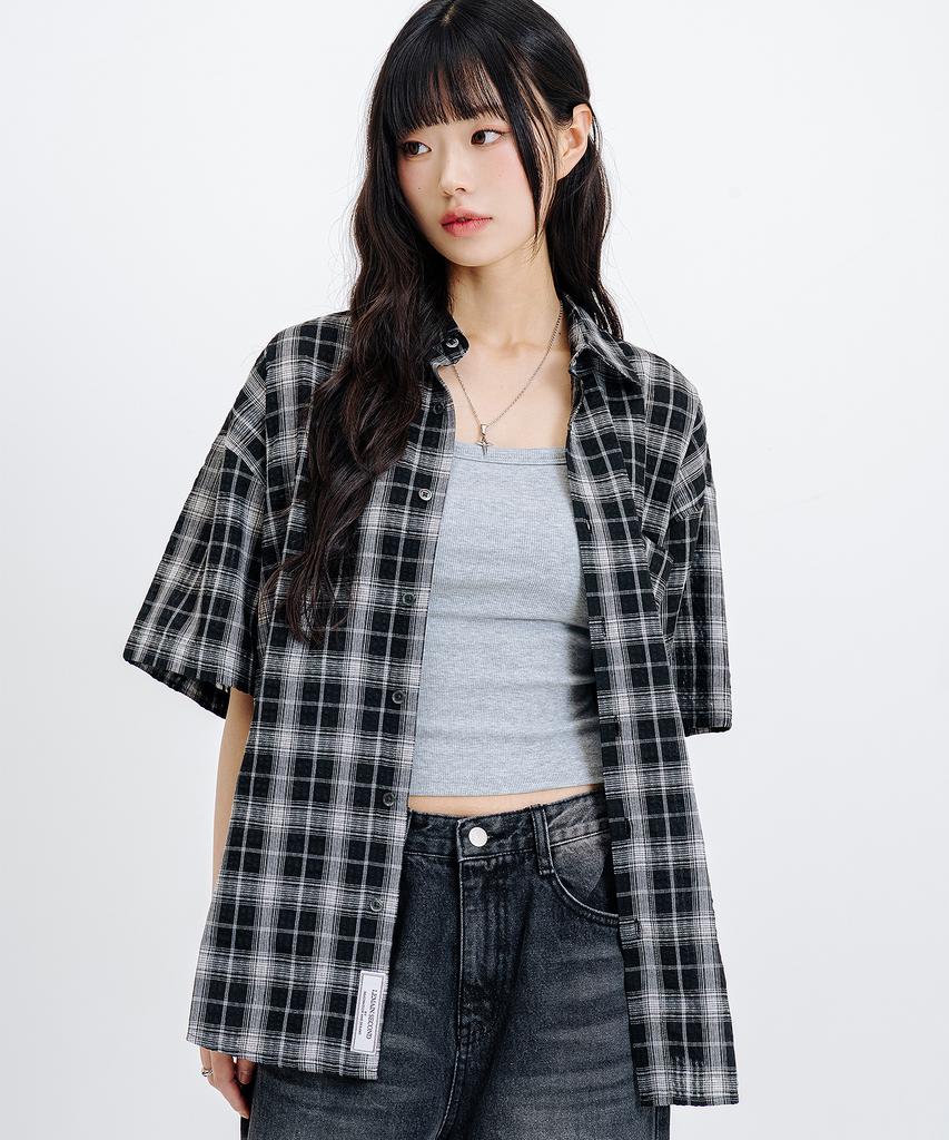 LEMAIN SECOND Check Oversized Short Sleeve Shirt [Black]