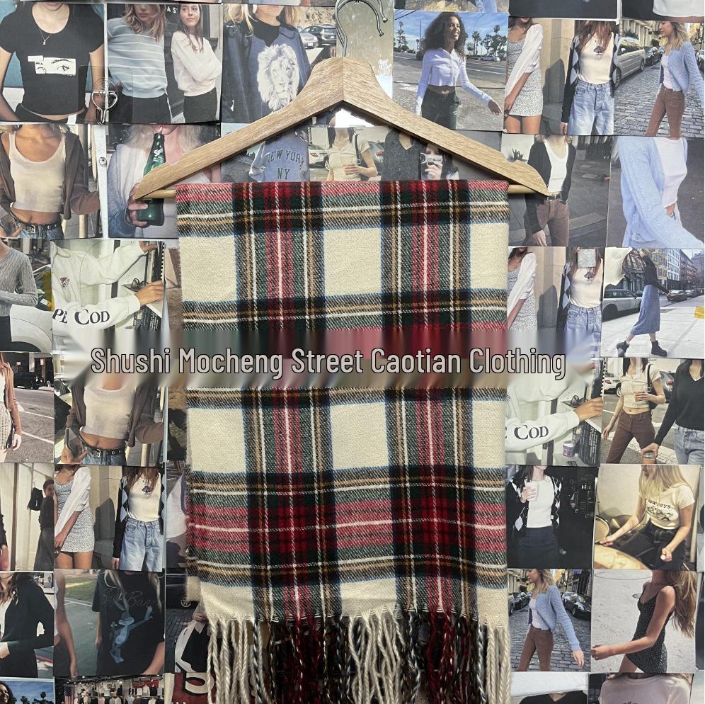 

Винтажный американский красный клетчатый шарф-шаль с кисточками: Шикарный, Теплый и Праздничный Аксессуар One size как