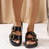 Fashion Women Rhinestone Slippers Crystal Buckle Shoes Ladies Flats Sandals Double Slippers Comfortable Platform Slides Beach Women