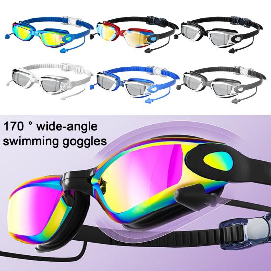Gafas de Natación para Adultos con Tapones para los Oídos Impermeables Sin Fugas Antivaho Protección UV Lente Transparente Hombres Mujeres Gafas de Silicona Equipo de Buceo Snorkel